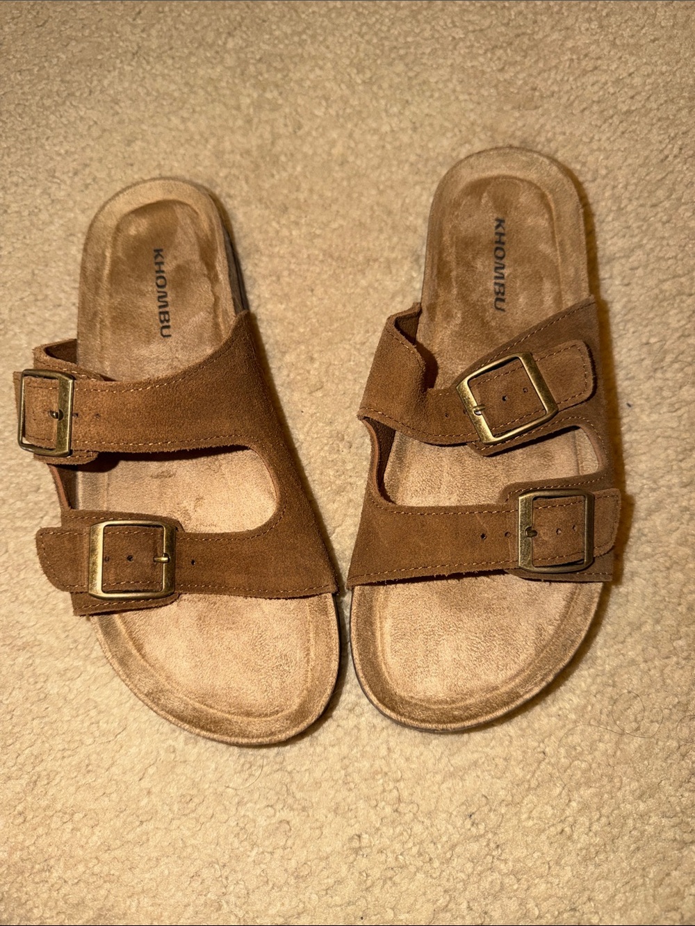 Khombu Kids Tan Brown Suede Double-Buckle Slide Sandals